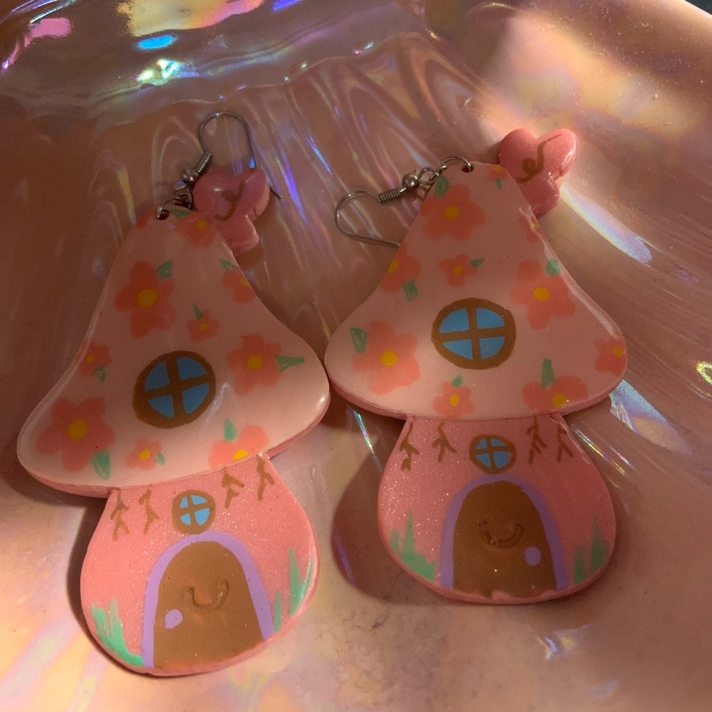 5 for $35 Sale: Handmade Mushroom Cottage Earrings from Flower Dangles